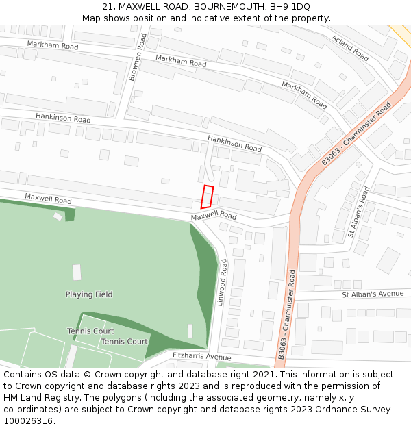21, MAXWELL ROAD, BOURNEMOUTH, BH9 1DQ: Location map and indicative extent of plot