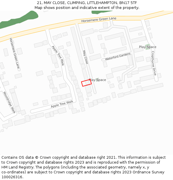 21, MAY CLOSE, CLIMPING, LITTLEHAMPTON, BN17 5TF: Location map and indicative extent of plot