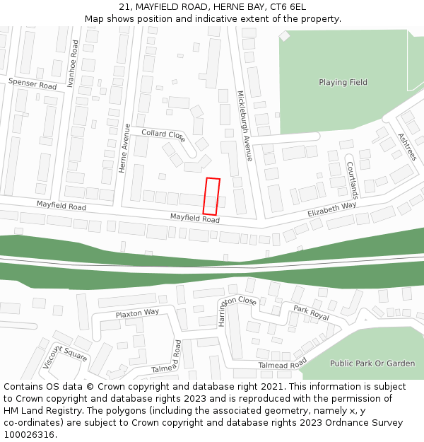 21, MAYFIELD ROAD, HERNE BAY, CT6 6EL: Location map and indicative extent of plot