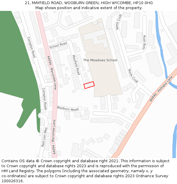 21, MAYFIELD ROAD, WOOBURN GREEN, HIGH WYCOMBE, HP10 0HG: Location map and indicative extent of plot