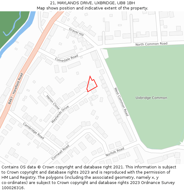 21, MAYLANDS DRIVE, UXBRIDGE, UB8 1BH: Location map and indicative extent of plot
