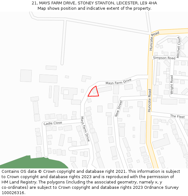 21, MAYS FARM DRIVE, STONEY STANTON, LEICESTER, LE9 4HA: Location map and indicative extent of plot