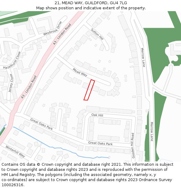 21, MEAD WAY, GUILDFORD, GU4 7LG: Location map and indicative extent of plot