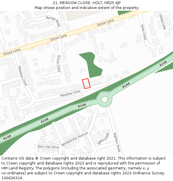 21, MEADOW CLOSE, HOLT, NR25 6JP: Location map and indicative extent of plot