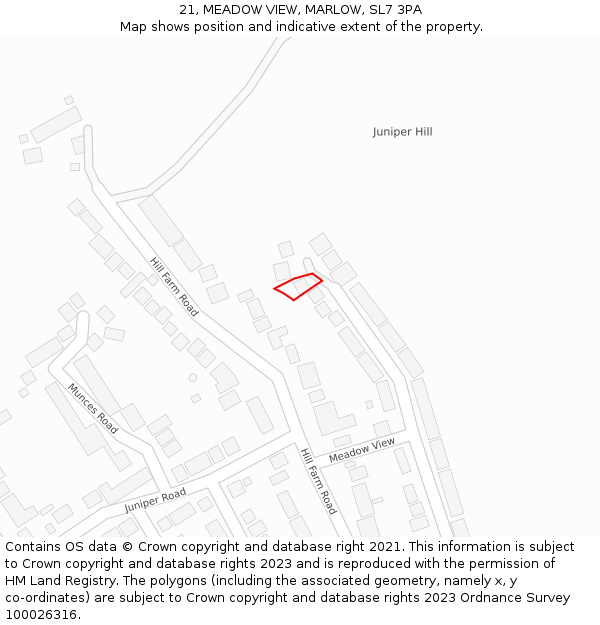 21, MEADOW VIEW, MARLOW, SL7 3PA: Location map and indicative extent of plot