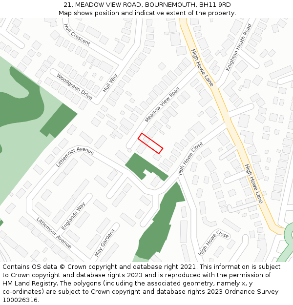 21, MEADOW VIEW ROAD, BOURNEMOUTH, BH11 9RD: Location map and indicative extent of plot