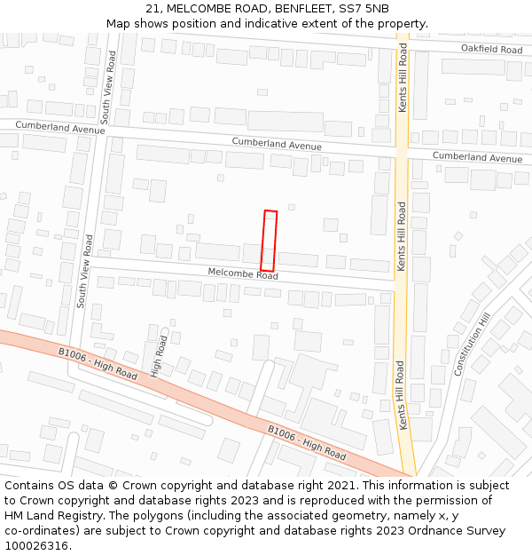 21, MELCOMBE ROAD, BENFLEET, SS7 5NB: Location map and indicative extent of plot