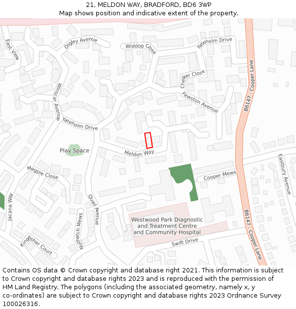 21, MELDON WAY, BRADFORD, BD6 3WP: Location map and indicative extent of plot