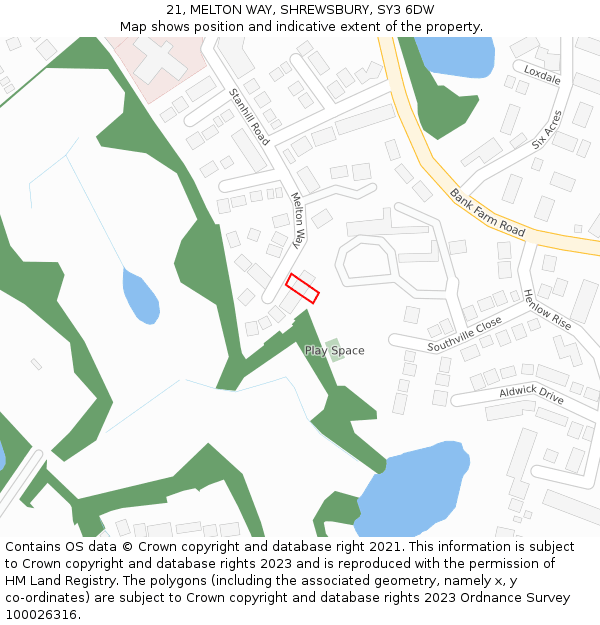 21, MELTON WAY, SHREWSBURY, SY3 6DW: Location map and indicative extent of plot