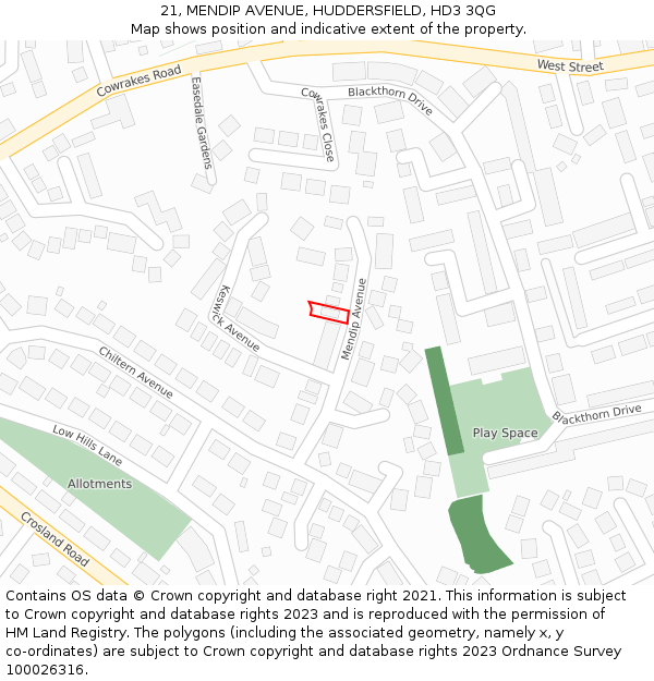 21, MENDIP AVENUE, HUDDERSFIELD, HD3 3QG: Location map and indicative extent of plot