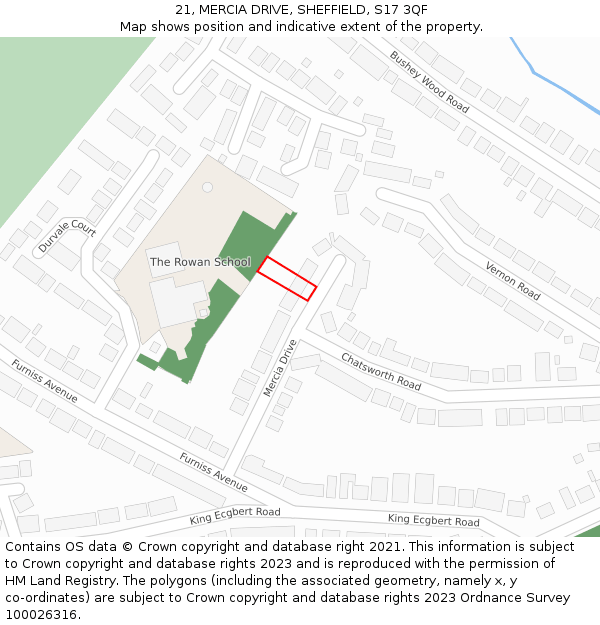 21, MERCIA DRIVE, SHEFFIELD, S17 3QF: Location map and indicative extent of plot