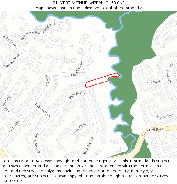 21, MERE AVENUE, WIRRAL, CH63 0NE: Location map and indicative extent of plot