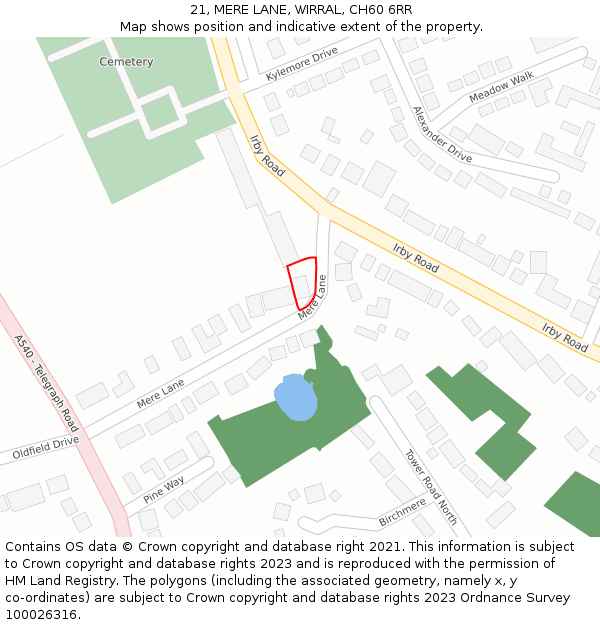 21, MERE LANE, WIRRAL, CH60 6RR: Location map and indicative extent of plot