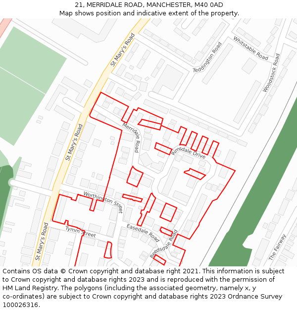 21, MERRIDALE ROAD, MANCHESTER, M40 0AD: Location map and indicative extent of plot