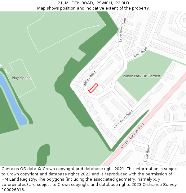 21, MILDEN ROAD, IPSWICH, IP2 0LB: Location map and indicative extent of plot