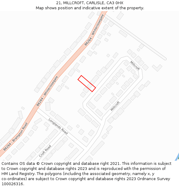21, MILLCROFT, CARLISLE, CA3 0HX: Location map and indicative extent of plot