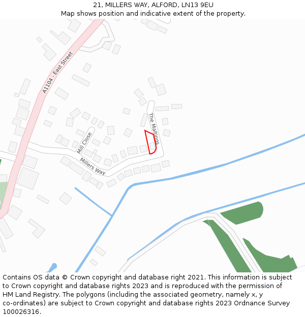 21, MILLERS WAY, ALFORD, LN13 9EU: Location map and indicative extent of plot