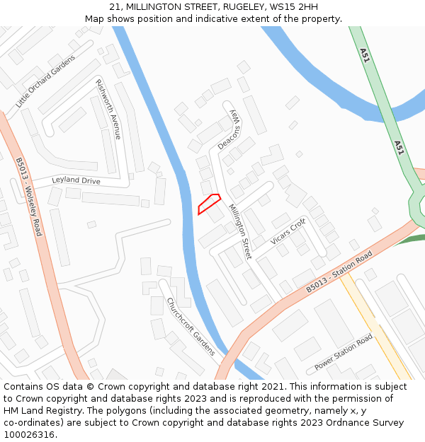 21, MILLINGTON STREET, RUGELEY, WS15 2HH: Location map and indicative extent of plot