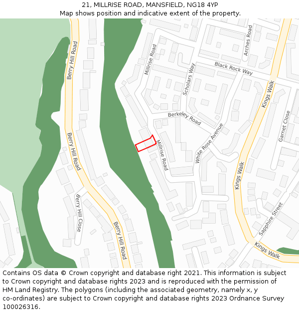 21, MILLRISE ROAD, MANSFIELD, NG18 4YP: Location map and indicative extent of plot