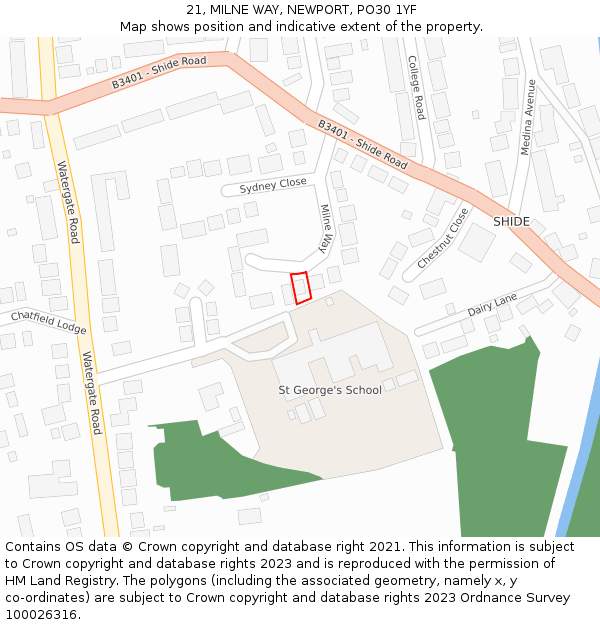 21, MILNE WAY, NEWPORT, PO30 1YF: Location map and indicative extent of plot