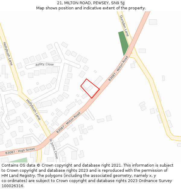 21, MILTON ROAD, PEWSEY, SN9 5JJ: Location map and indicative extent of plot