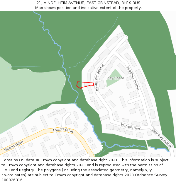21, MINDELHEIM AVENUE, EAST GRINSTEAD, RH19 3US: Location map and indicative extent of plot