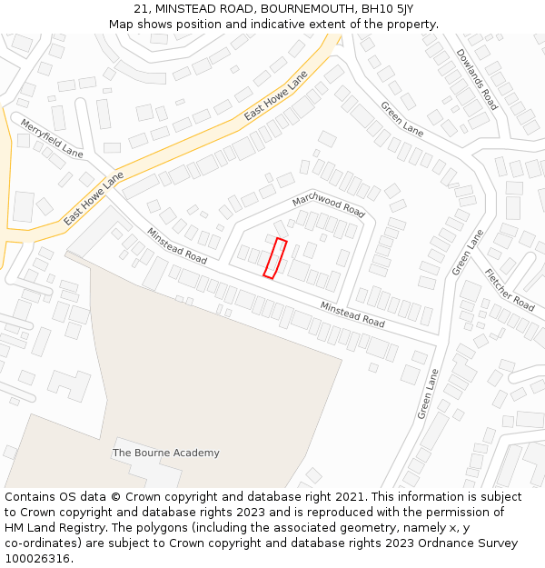 21, MINSTEAD ROAD, BOURNEMOUTH, BH10 5JY: Location map and indicative extent of plot