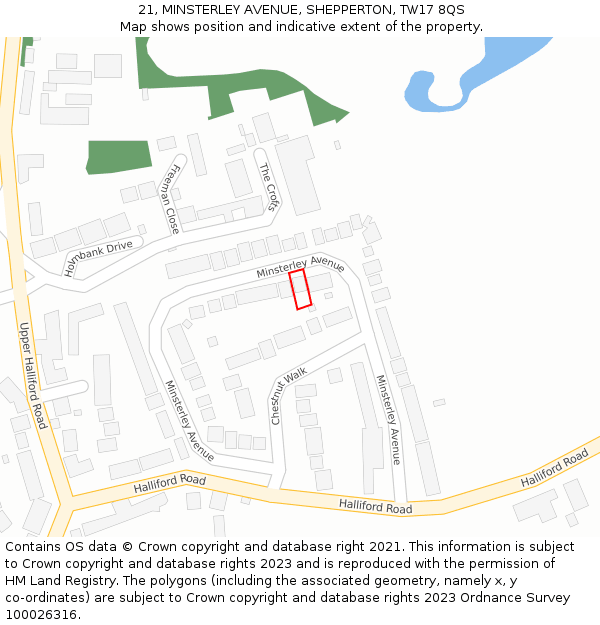 21, MINSTERLEY AVENUE, SHEPPERTON, TW17 8QS: Location map and indicative extent of plot