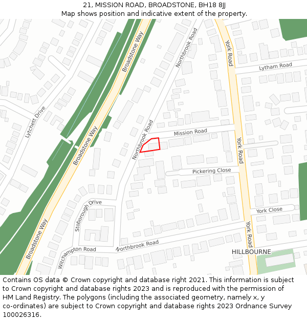 21, MISSION ROAD, BROADSTONE, BH18 8JJ: Location map and indicative extent of plot
