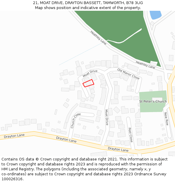 21, MOAT DRIVE, DRAYTON BASSETT, TAMWORTH, B78 3UG: Location map and indicative extent of plot