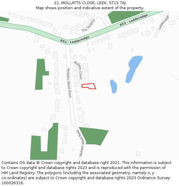 21, MOLLATTS CLOSE, LEEK, ST13 7AJ: Location map and indicative extent of plot