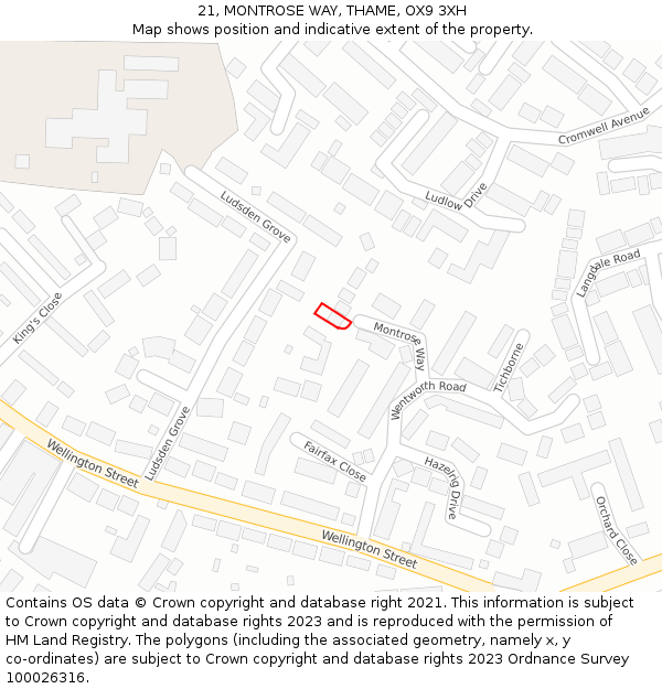 21, MONTROSE WAY, THAME, OX9 3XH: Location map and indicative extent of plot