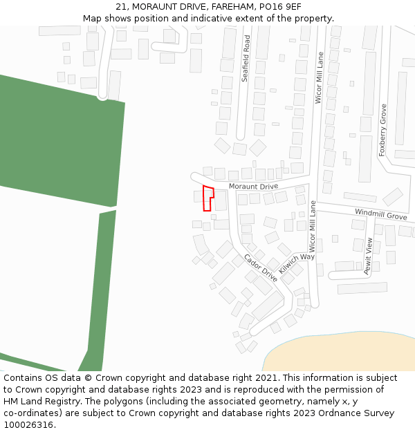 21, MORAUNT DRIVE, FAREHAM, PO16 9EF: Location map and indicative extent of plot