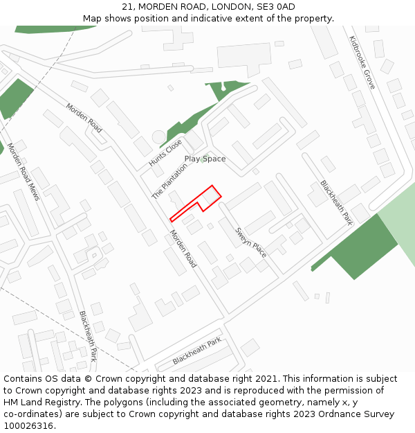 21, MORDEN ROAD, LONDON, SE3 0AD: Location map and indicative extent of plot