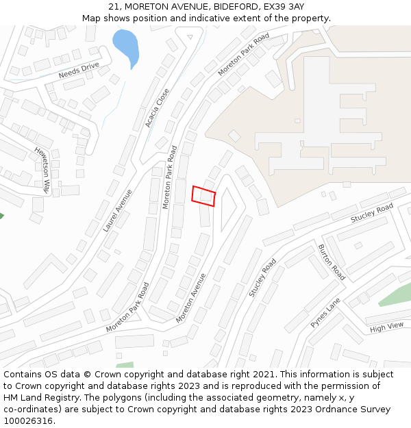 21, MORETON AVENUE, BIDEFORD, EX39 3AY: Location map and indicative extent of plot