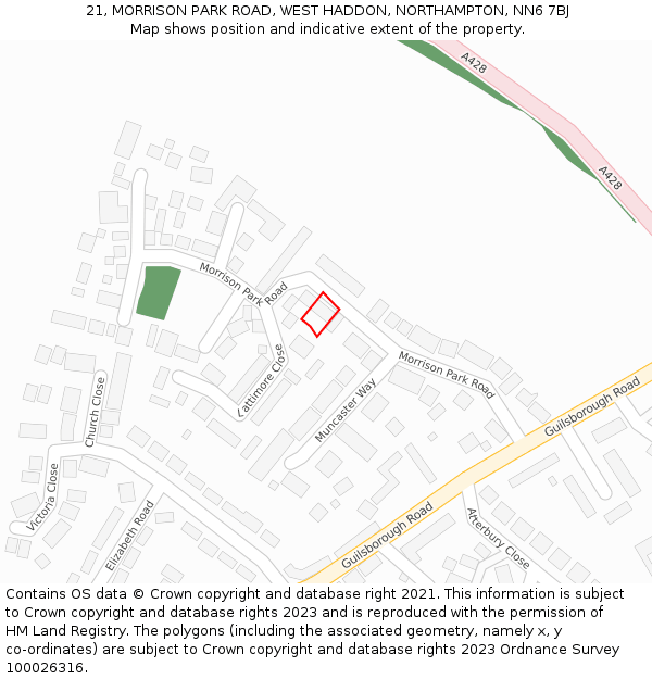 21, MORRISON PARK ROAD, WEST HADDON, NORTHAMPTON, NN6 7BJ: Location map and indicative extent of plot
