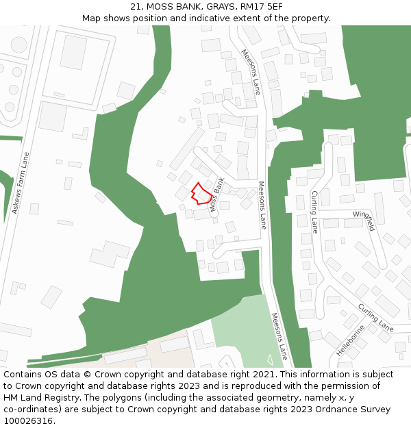 21, MOSS BANK, GRAYS, RM17 5EF: Location map and indicative extent of plot