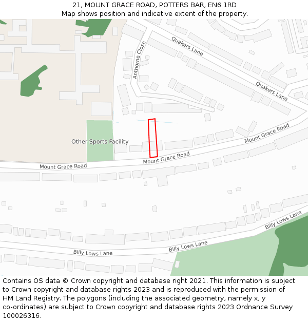 21, MOUNT GRACE ROAD, POTTERS BAR, EN6 1RD: Location map and indicative extent of plot
