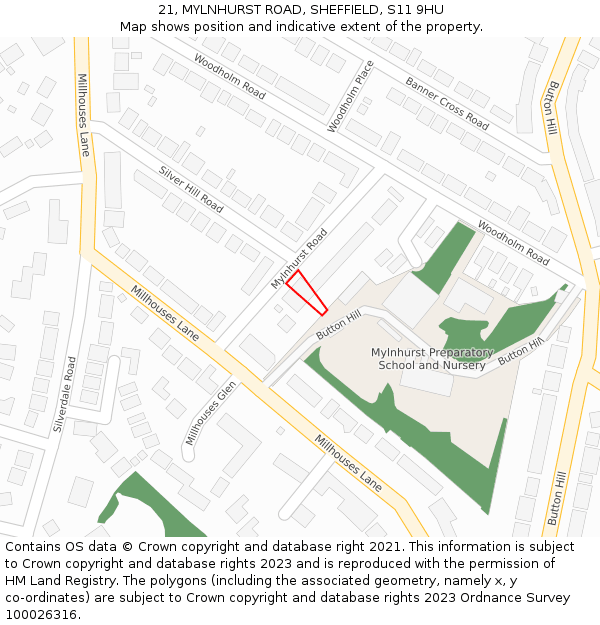 21, MYLNHURST ROAD, SHEFFIELD, S11 9HU: Location map and indicative extent of plot
