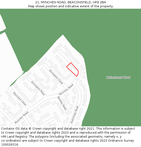 21, MYNCHEN ROAD, BEACONSFIELD, HP9 2BA: Location map and indicative extent of plot