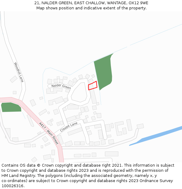 21, NALDER GREEN, EAST CHALLOW, WANTAGE, OX12 9WE: Location map and indicative extent of plot