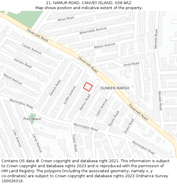 21, NAMUR ROAD, CANVEY ISLAND, SS8 8AZ: Location map and indicative extent of plot