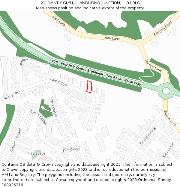 21, NANT Y GLYN, LLANDUDNO JUNCTION, LL31 9LG: Location map and indicative extent of plot