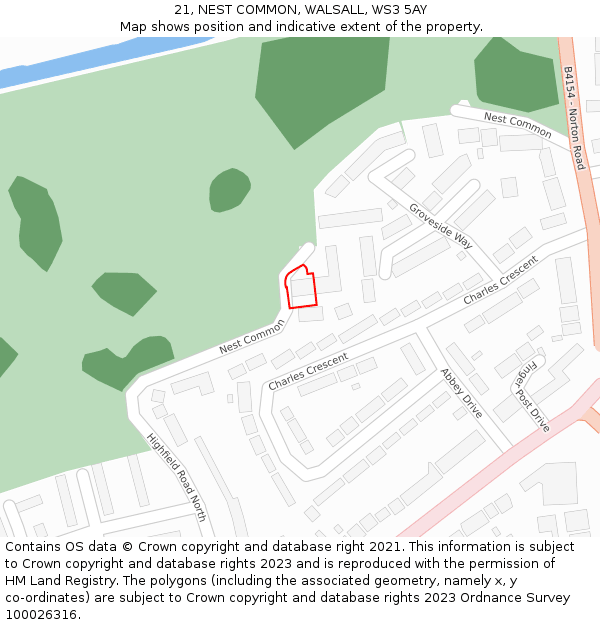 21, NEST COMMON, WALSALL, WS3 5AY: Location map and indicative extent of plot