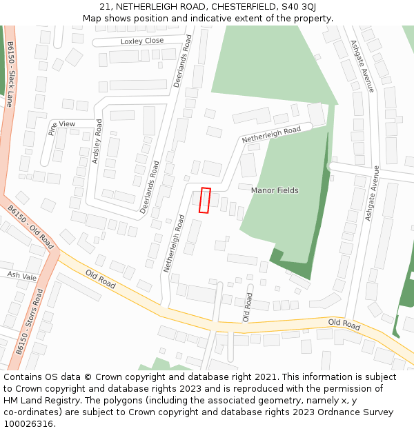 21, NETHERLEIGH ROAD, CHESTERFIELD, S40 3QJ: Location map and indicative extent of plot