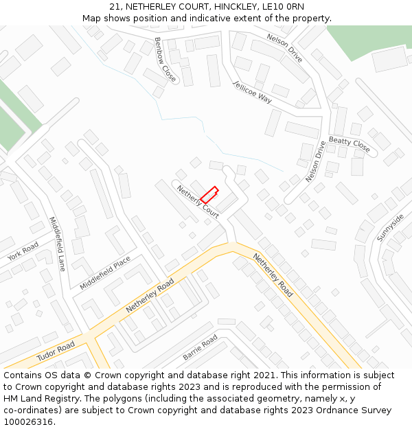 21, NETHERLEY COURT, HINCKLEY, LE10 0RN: Location map and indicative extent of plot