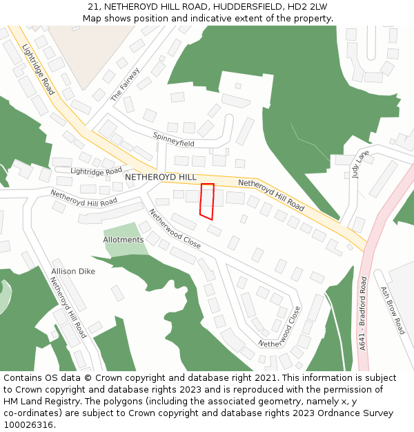 21, NETHEROYD HILL ROAD, HUDDERSFIELD, HD2 2LW: Location map and indicative extent of plot