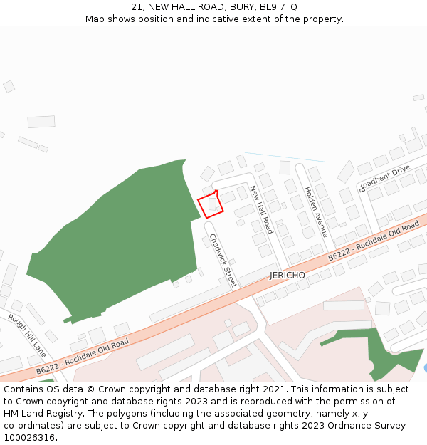 21, NEW HALL ROAD, BURY, BL9 7TQ: Location map and indicative extent of plot