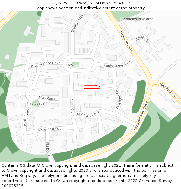 21, NEWFIELD WAY, ST ALBANS, AL4 0GB: Location map and indicative extent of plot