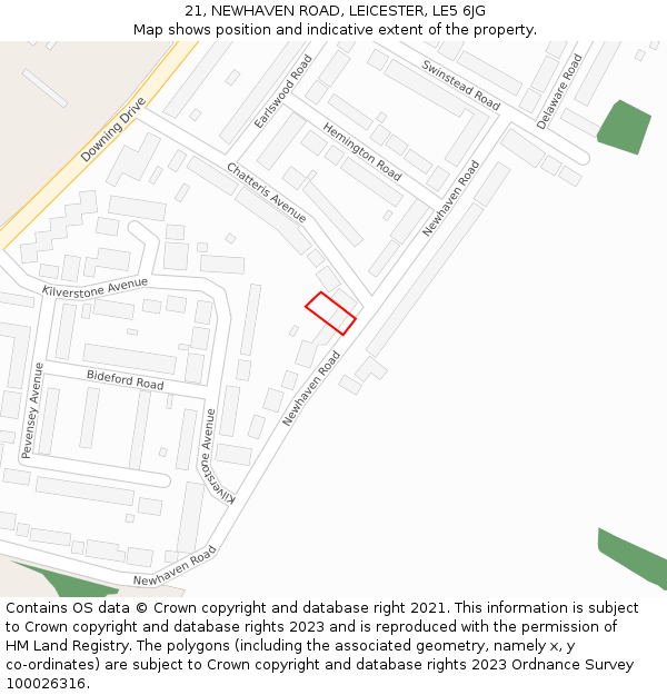 21, NEWHAVEN ROAD, LEICESTER, LE5 6JG: Location map and indicative extent of plot
